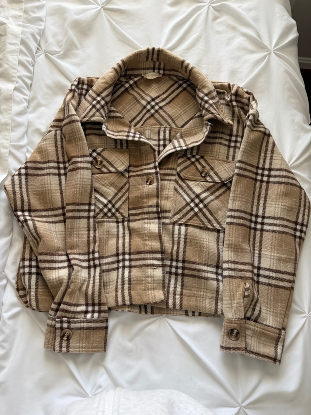 Altar'd State Plaid Button-Up in Beige and Brown